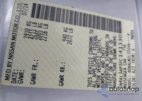 2015 Nissan Altima 2.5 Sv from USA, damaged, VIN 1N4AL3AP3FC141330